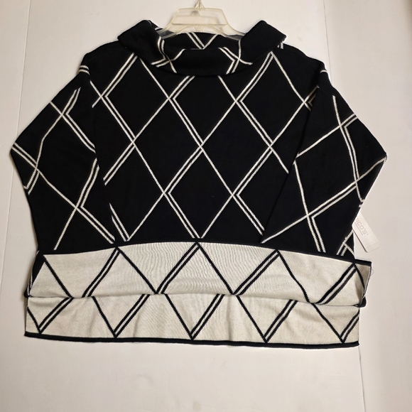 NWT Chico's Diamond Jacquard Classic Funnel Knit Pullover Top 3/4 Sleeve Sz 1 - Picture 10 of 12